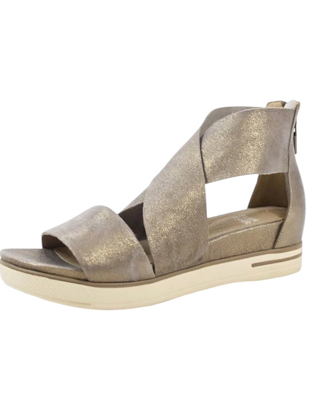 Eileen Fisher Sport Tumbled Leather Sneaker Sandal SZ 10 Metallic Gold Silver